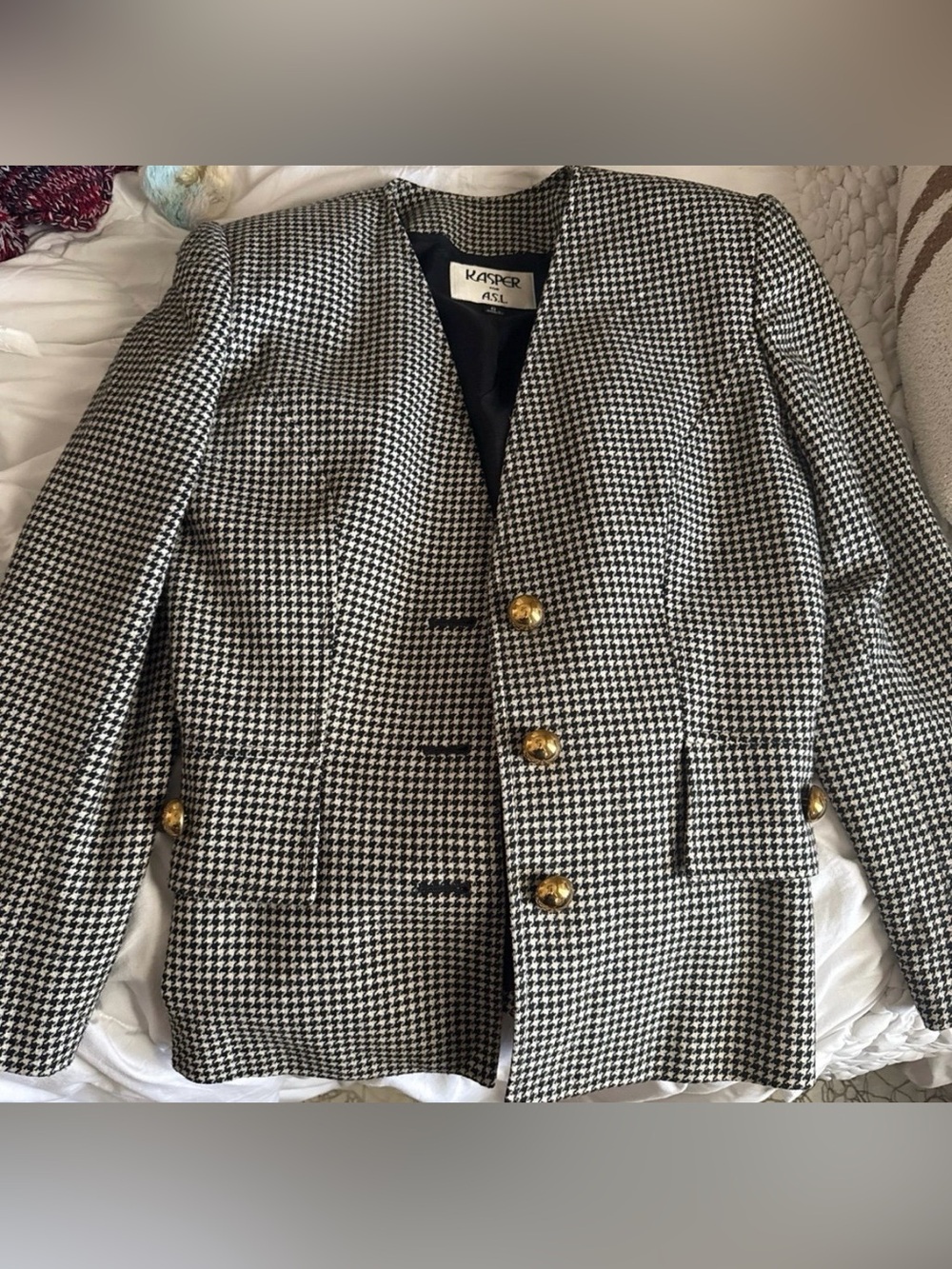 Black & White Houndstooth Blazer with Gold Buttons